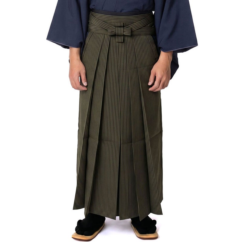 正絹袴 ファスナー付き馬乗り袴 縞 茶