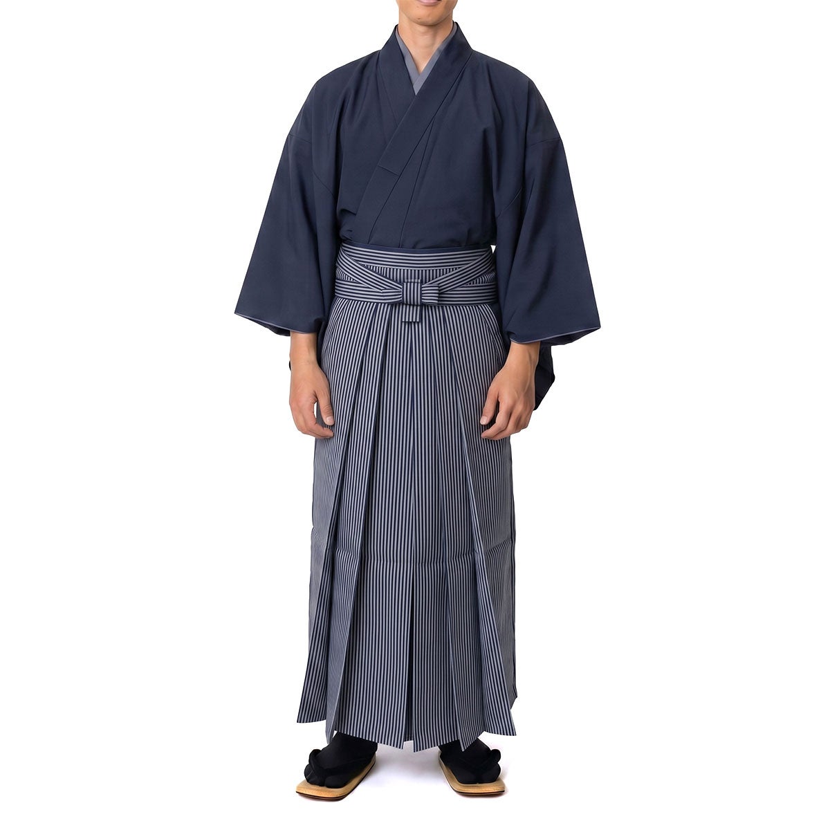 正絹袴 ファスナー付き馬乗り袴 縞 青