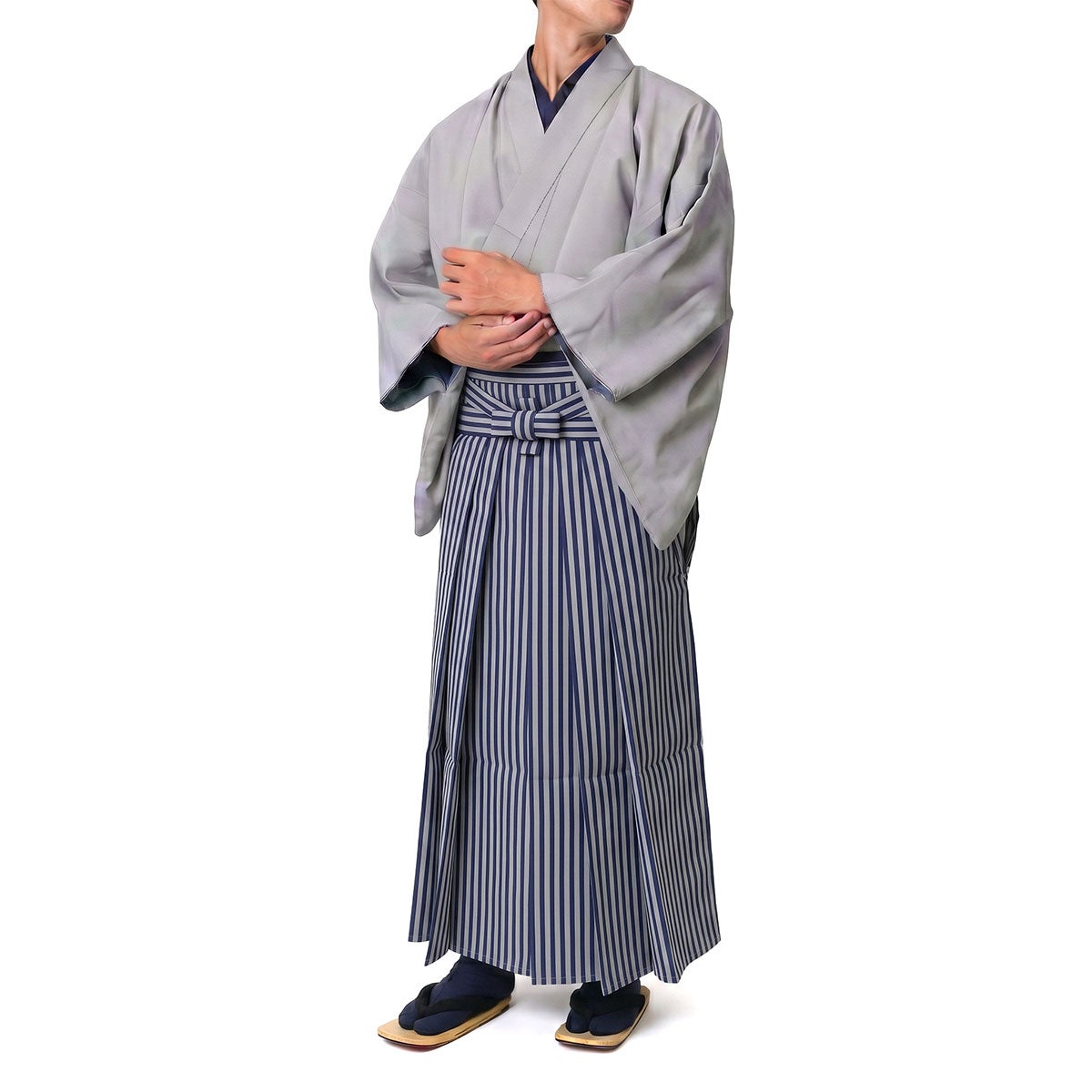 正絹袴 ファスナー付き馬乗り袴 縞 青