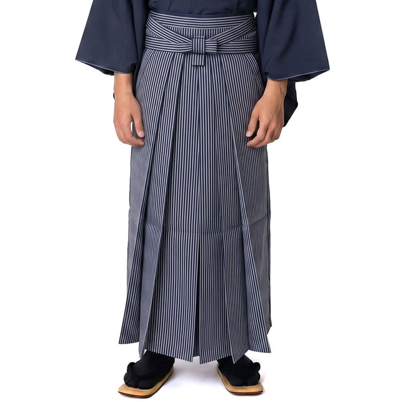 正絹袴 ファスナー付き馬乗り袴 縞 青