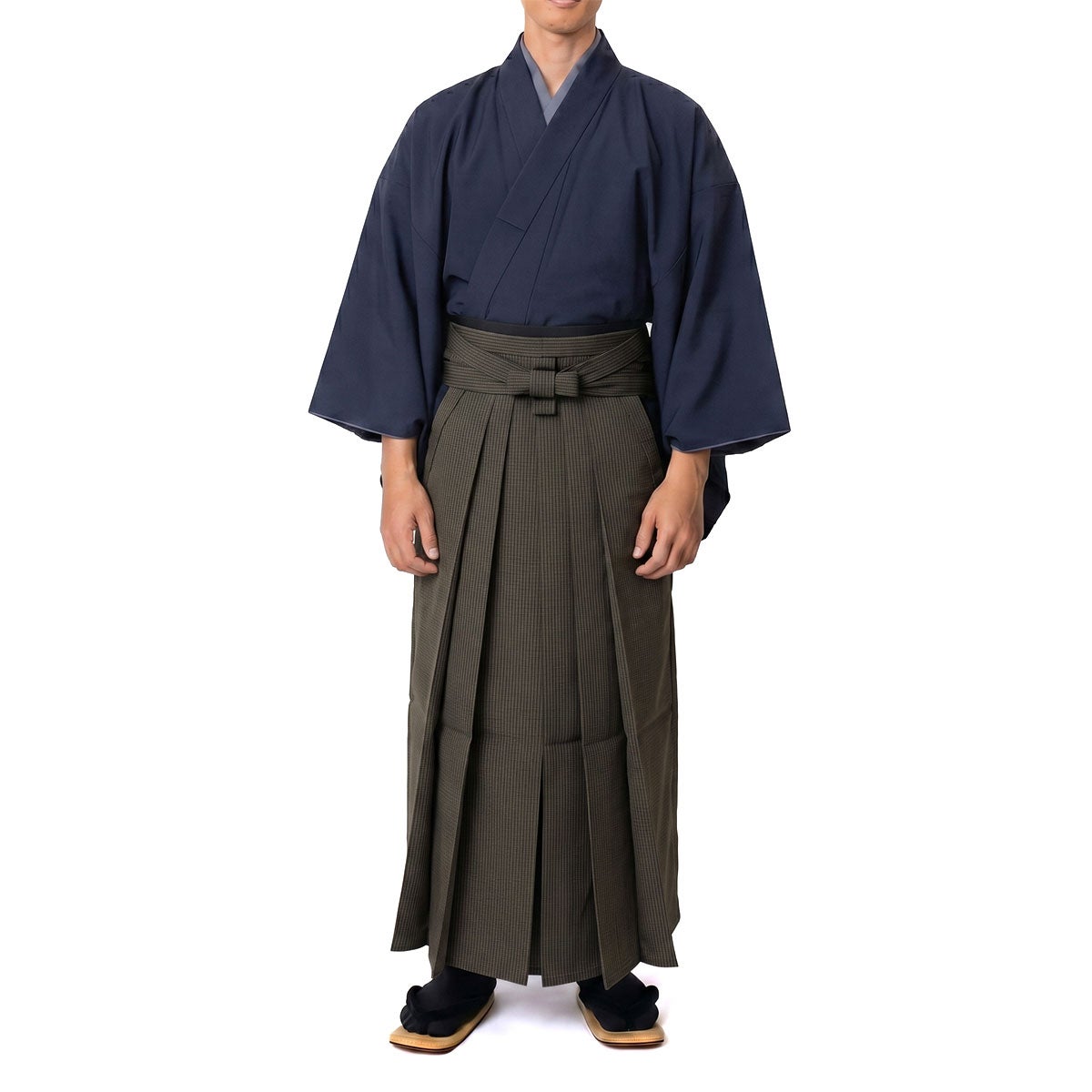 正絹袴 ファスナー付き馬乗り袴 縞 黒茶