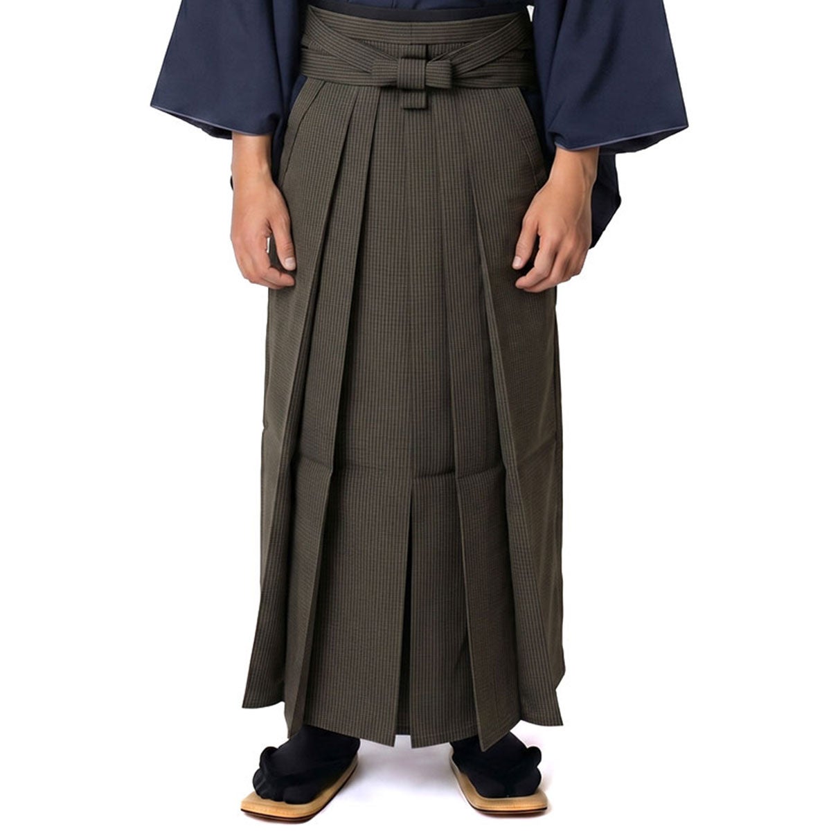 正絹袴 ファスナー付き馬乗り袴 縞 黒茶