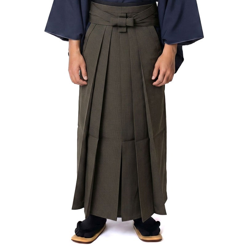正絹袴 ファスナー付き馬乗り袴 縞 黒茶