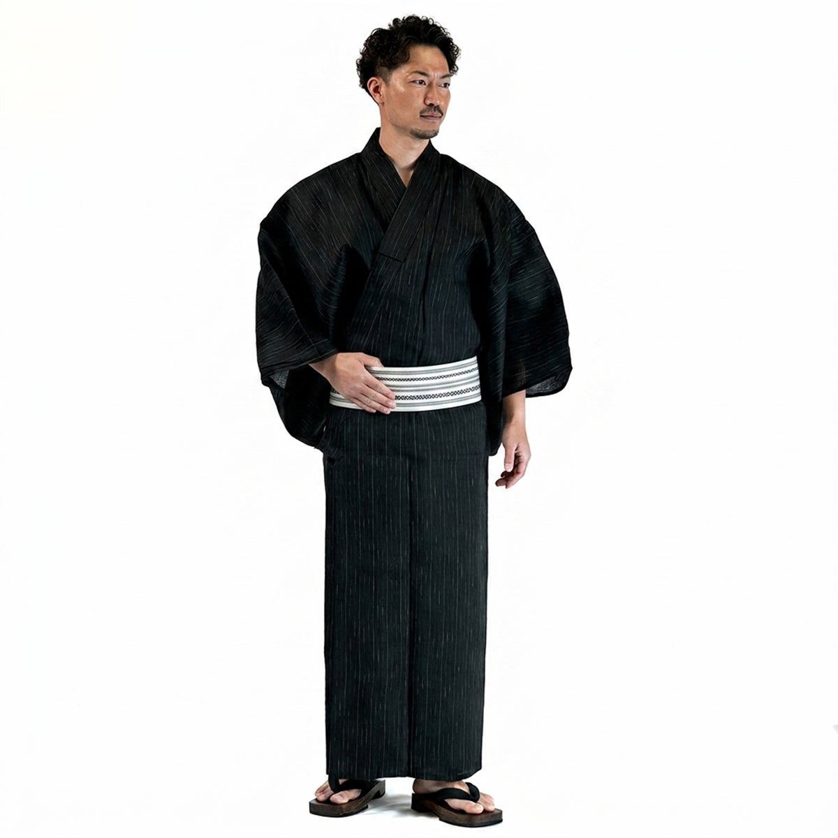 メンズ浴衣セット｜近江ちぢみ本麻（黒）着付け簡単セット