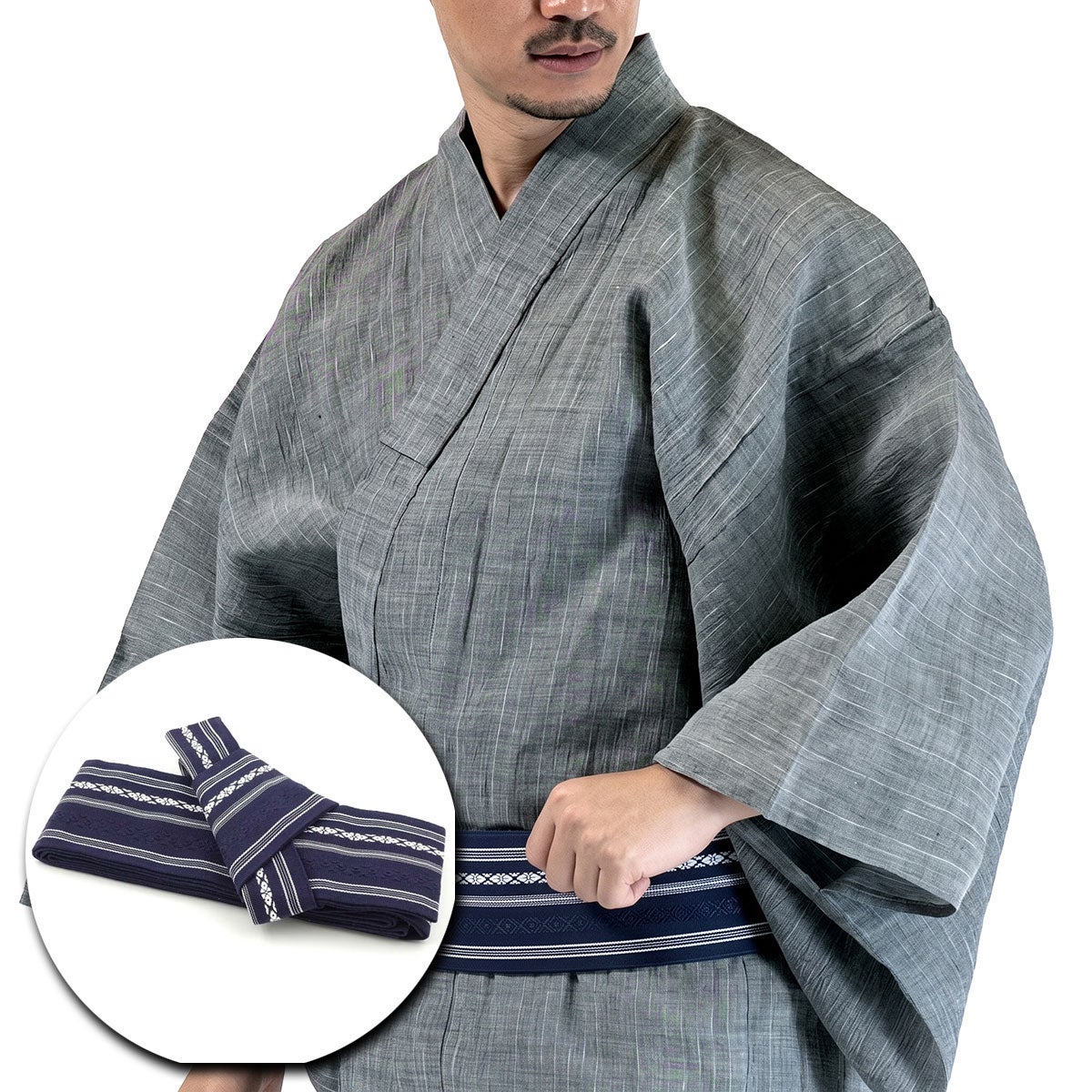 メンズ浴衣セット｜近江ちぢみ本麻（グレー）着付け簡単セット