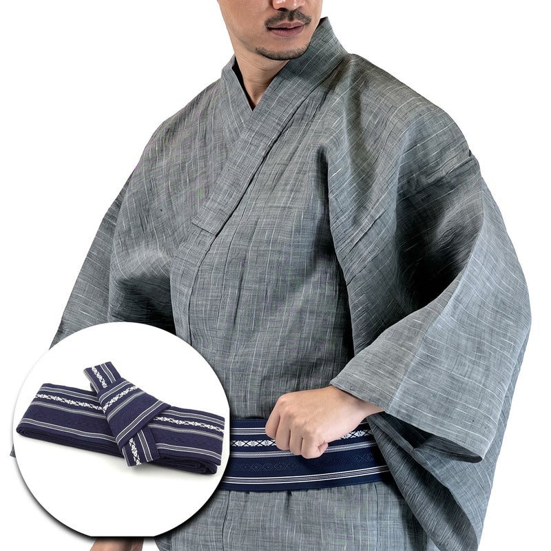 メンズ浴衣セット｜近江ちぢみ本麻（グレー）着付け簡単セット
