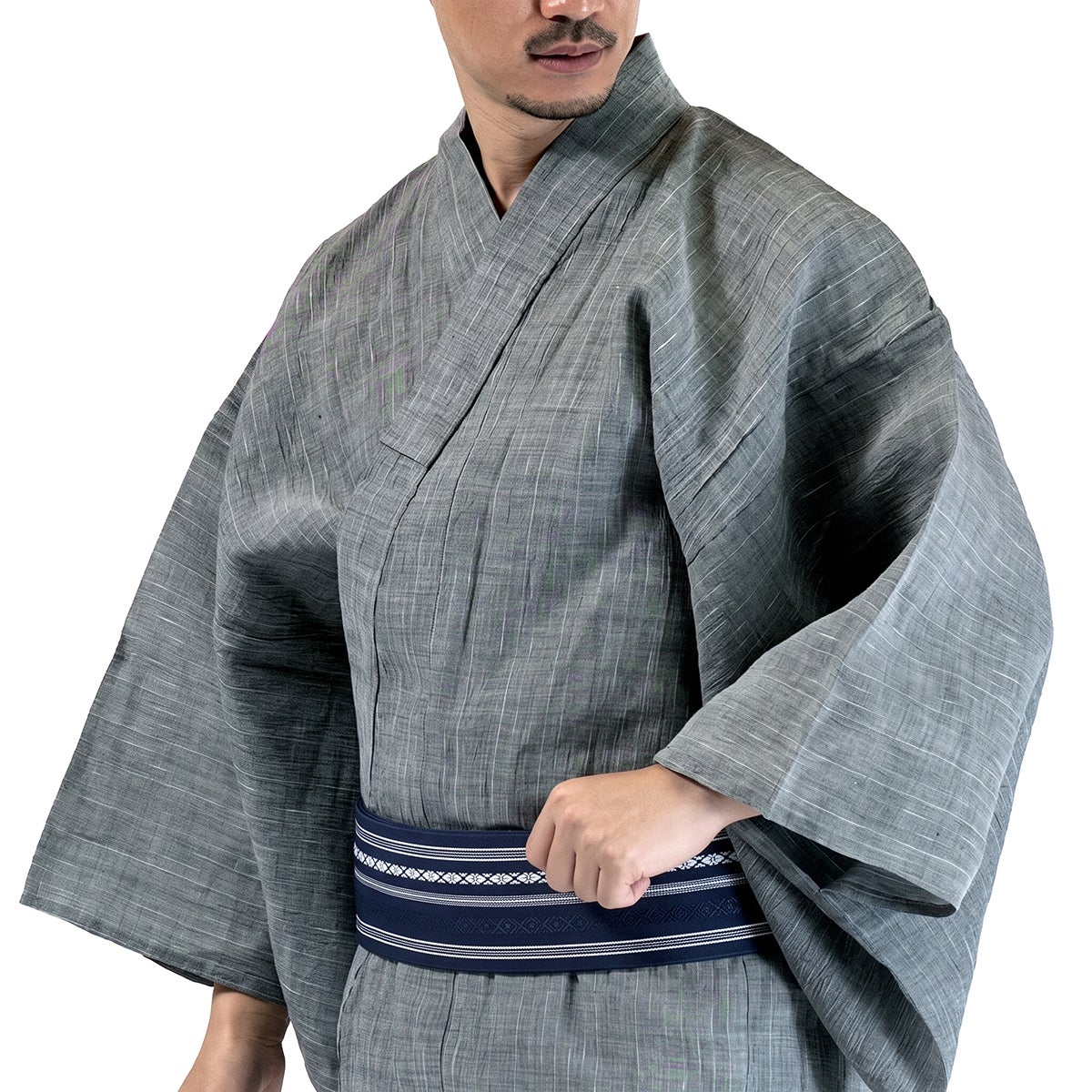 メンズ浴衣セット｜近江ちぢみ本麻（グレー）着付け簡単セット