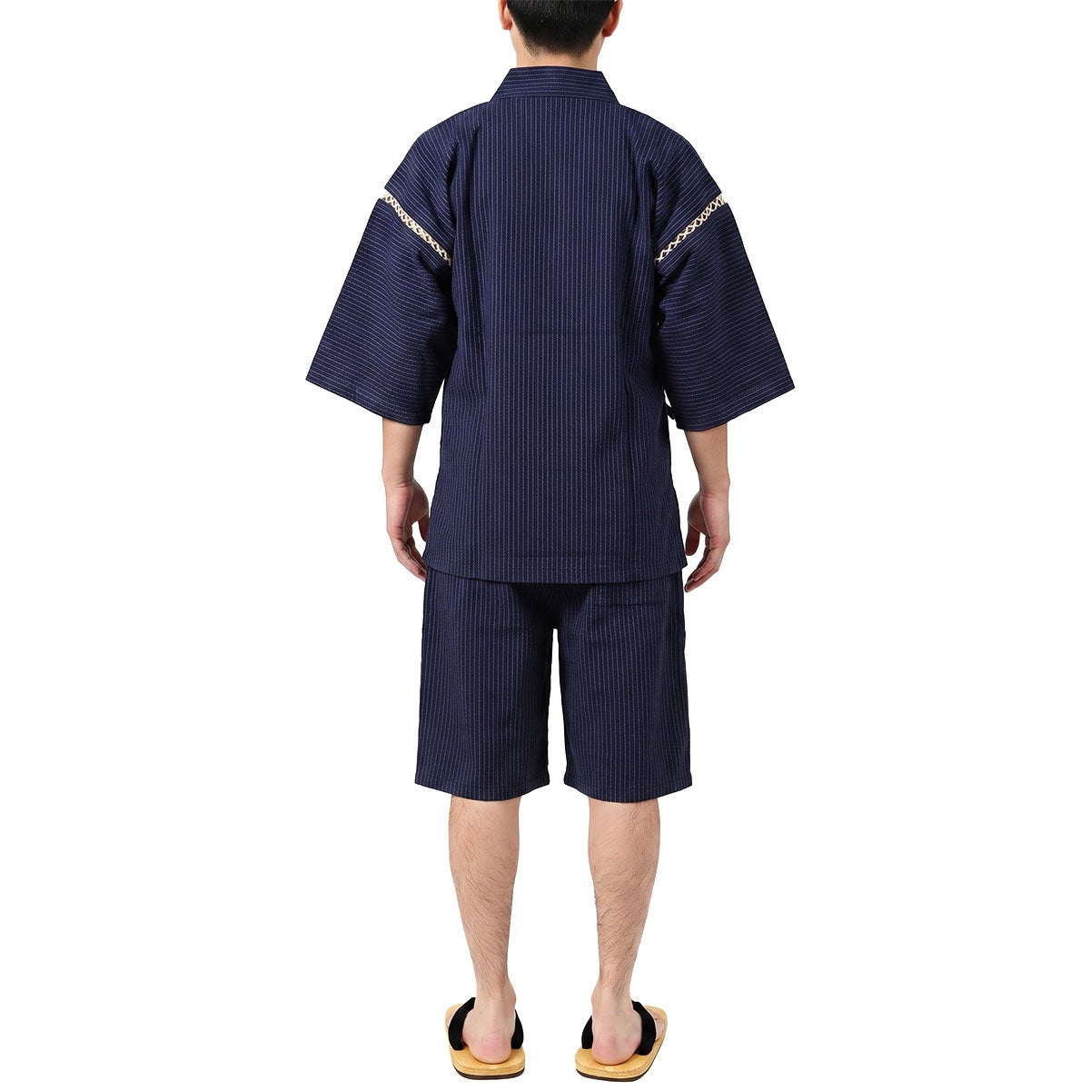 大きいサイズの甚平 男物 紺縞