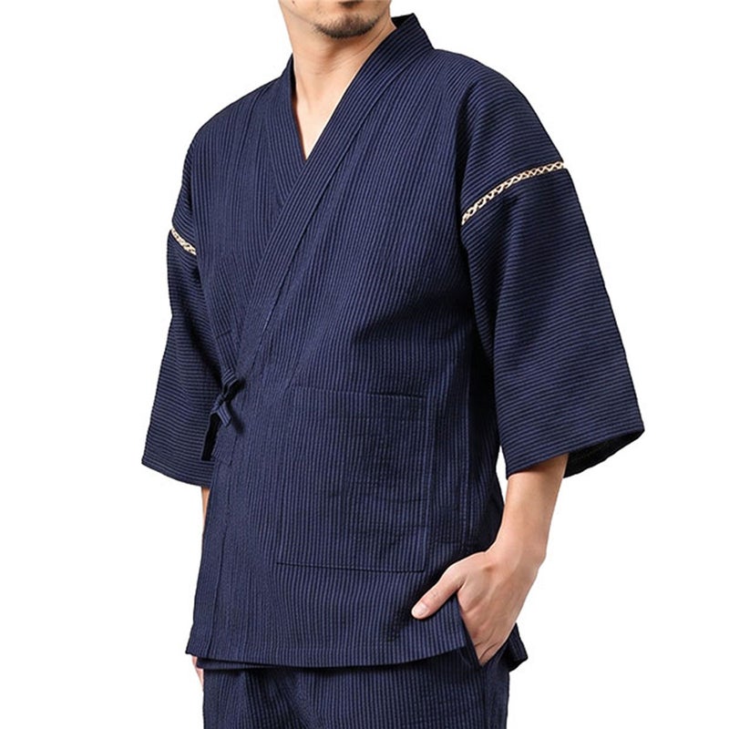 大きいサイズの甚平 男物 紺縞
