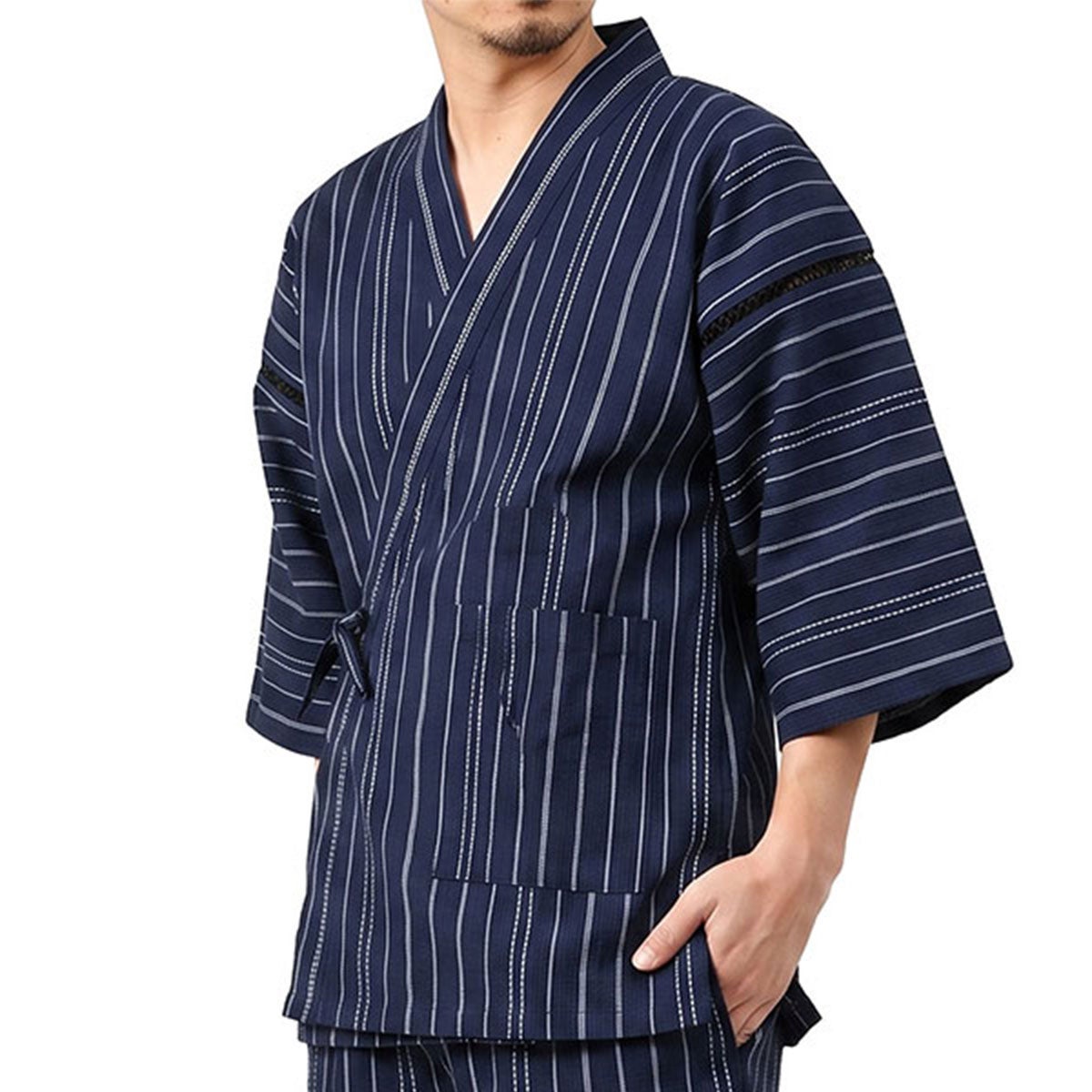 甚平 男物 しじら織 紺縞