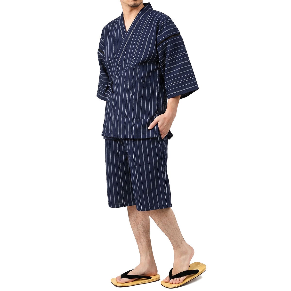甚平 男物 しじら織 紺縞