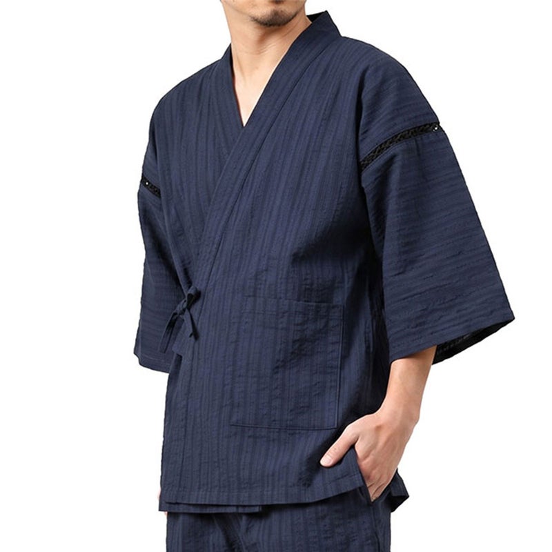 甚平 男物 しじら織 紺