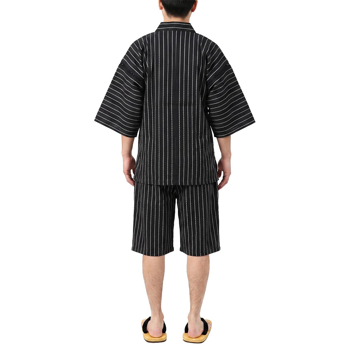 甚平 男物 しじら織 黒縞