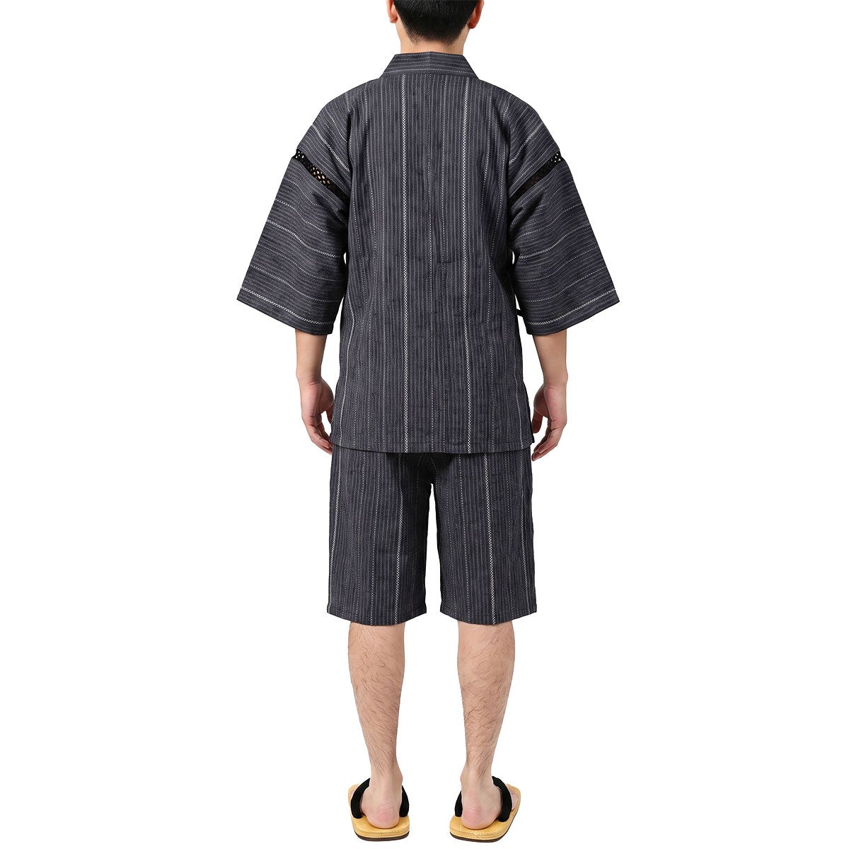 甚平 男物 しじら織 黒縞