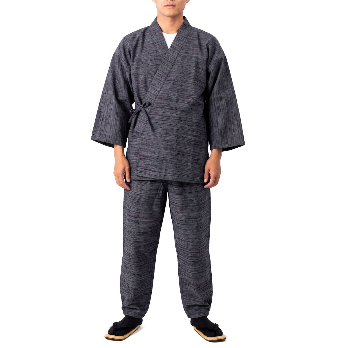 作務衣 久留米 男物 グレー横段