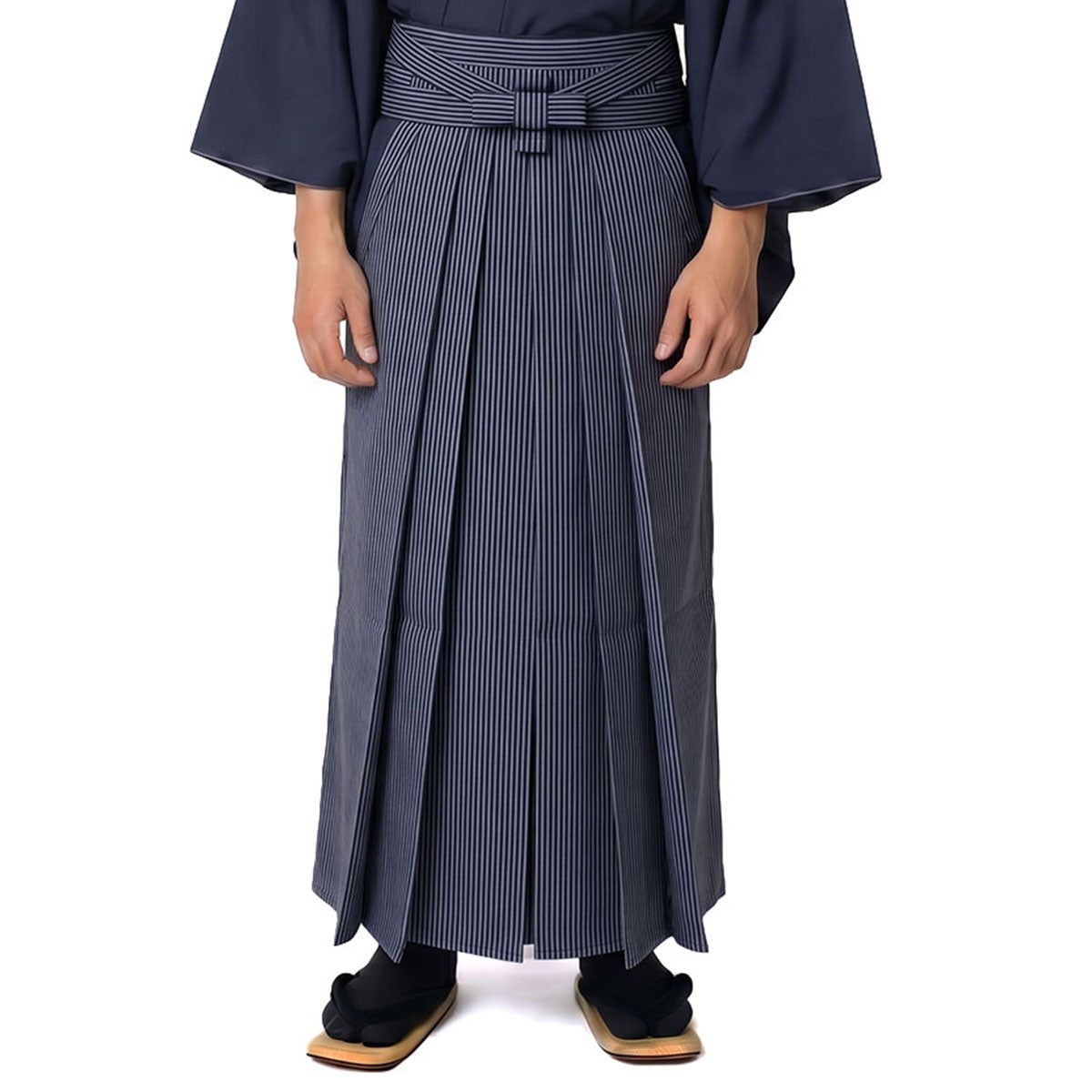 正絹袴 ファスナー付き馬乗り袴 縞 グレー