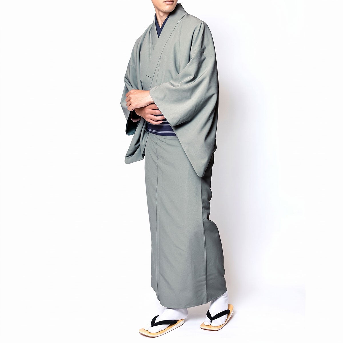 袴付き 茶道 着物 セット 洗える着物 ちりめん グレー