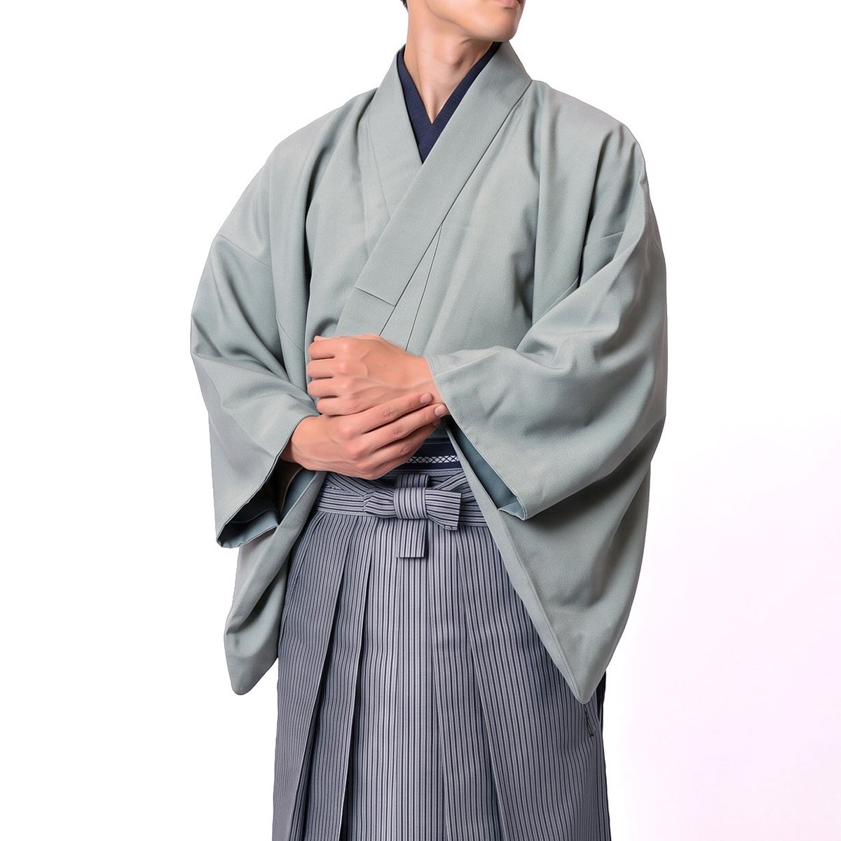 袴付き 茶道 着物 セット 洗える着物 ちりめん グレー