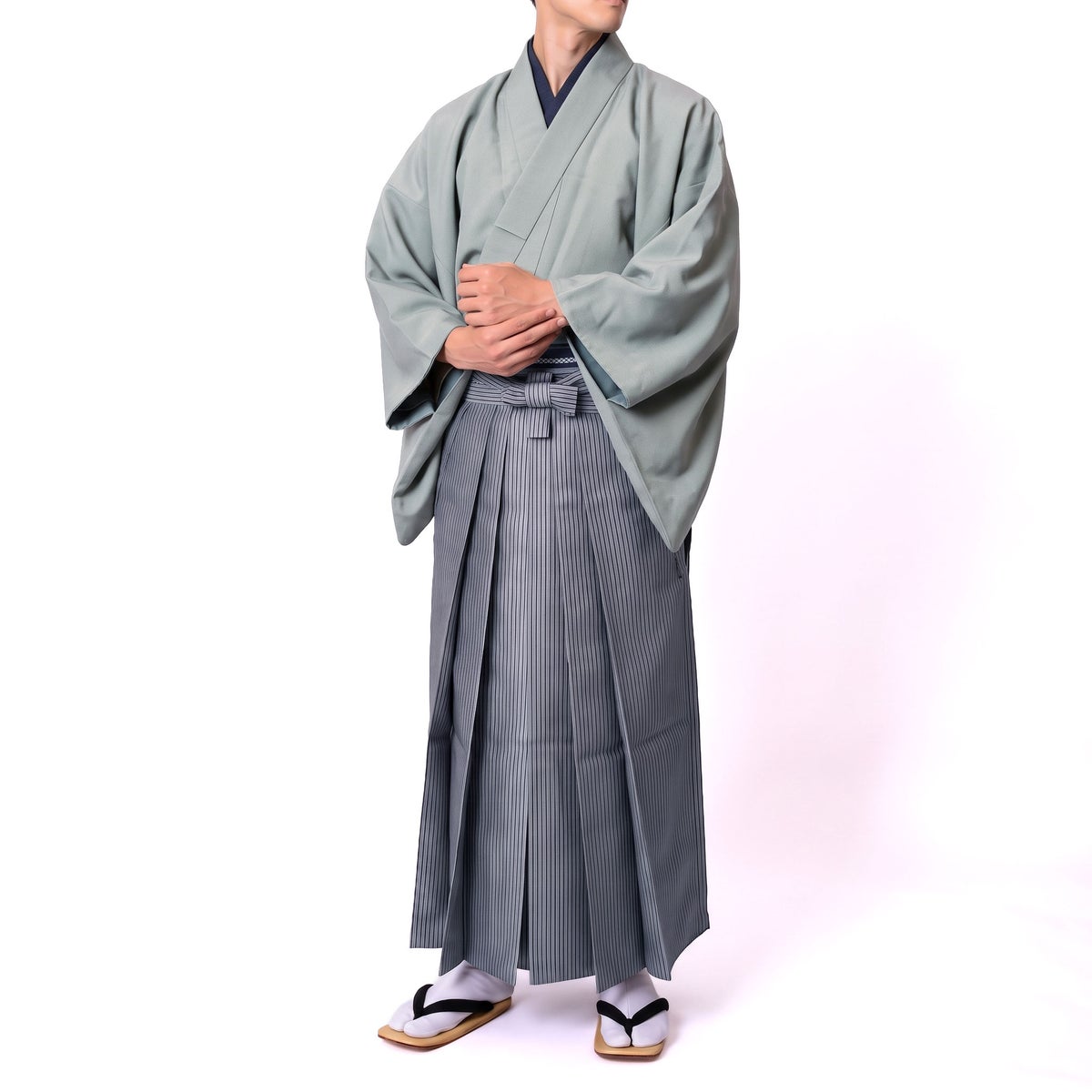 袴付き 茶道 着物 セット 洗える着物 ちりめん グレー