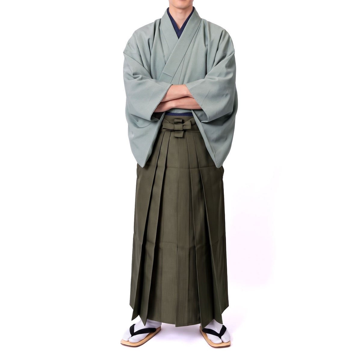 袴付き 茶道 着物 セット 洗える着物 ちりめん グレー