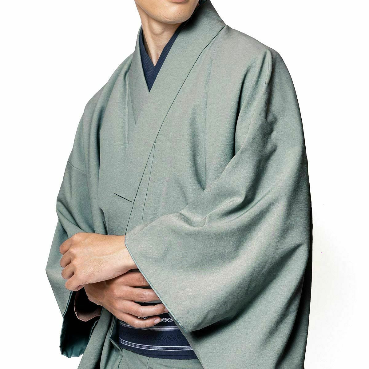 男着物 着流しセット 洗える ちりめん 袷 グレー