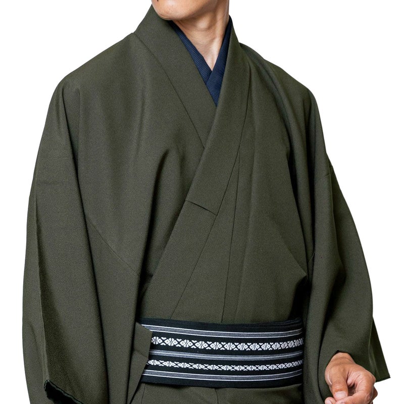 男着物 着流しセット 洗える ちりめん 袷 濃グレー