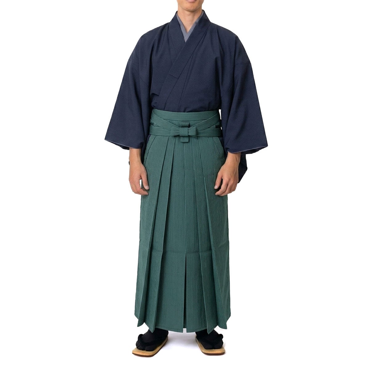 正絹袴 ファスナー付き 馬乗り袴 縞 緑